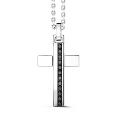 Collana Zancan in argento con pendente a croce e pietre nere.