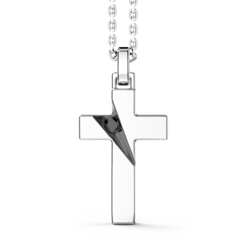 Collana Zancan in argento con pendente a croce e pietre nere.