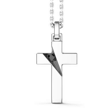 Zancan silver necklace with cross pendant and black stones.