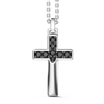Collana Zancan in argento con pendente a croce e pietre nere.