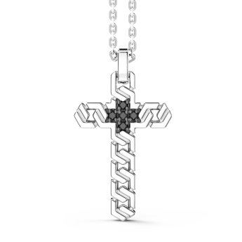 Collana Zancan in argento con pendente a croce e pietre nere.