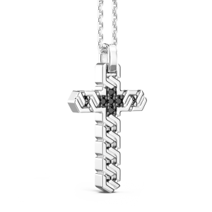 Collana Zancan in argento con pendente a croce e pietre nere. 2