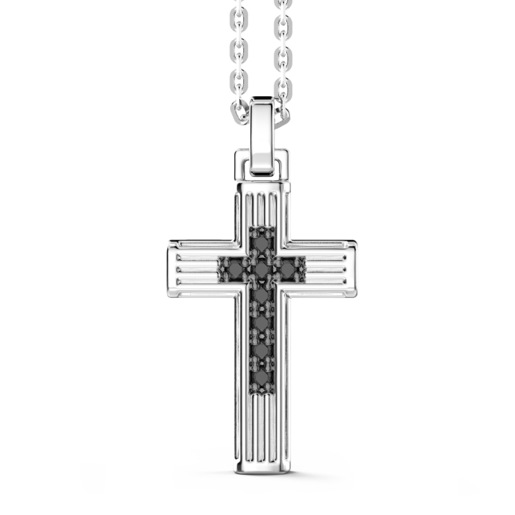 Collana Zancan in argento con pendente a croce e spinelli neri.