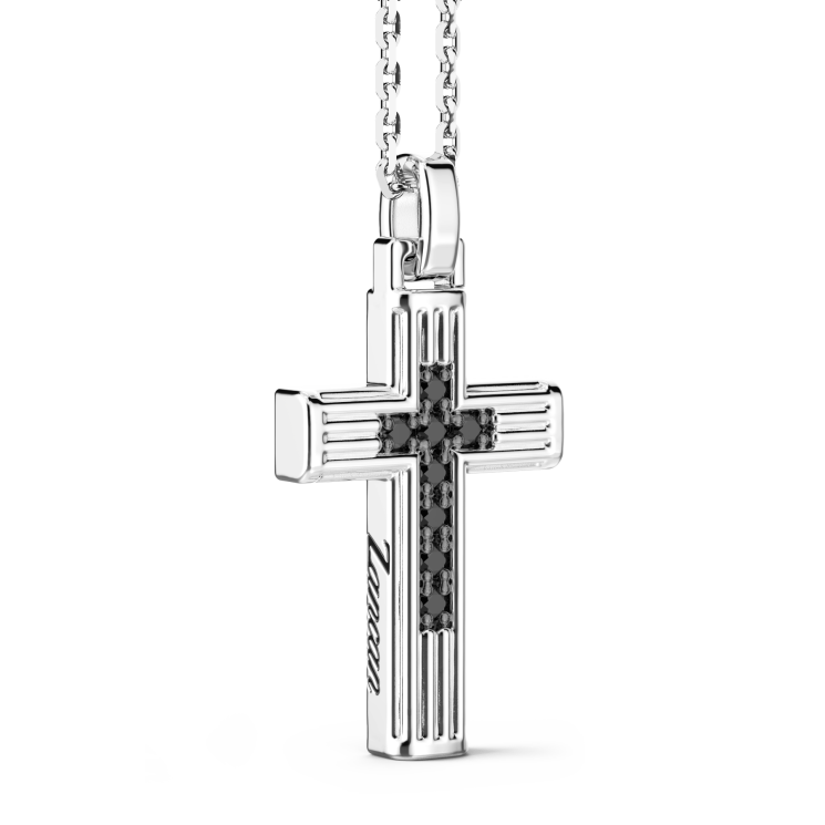 Collana Zancan in argento con pendente a croce e spinelli neri.