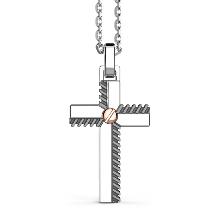 Collar Zancan de plata con colgante de cruz y tornillo de oro rosa.