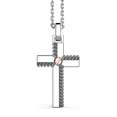 Collar Zancan de plata con colgante de cruz y tornillo de oro rosa.
