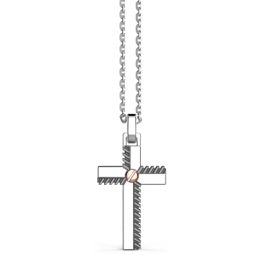 Collar Zancan de plata con colgante de cruz y tornillo de oro rosa.