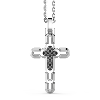 Collana Zancan in argento con pendente a croce e pietre nere.