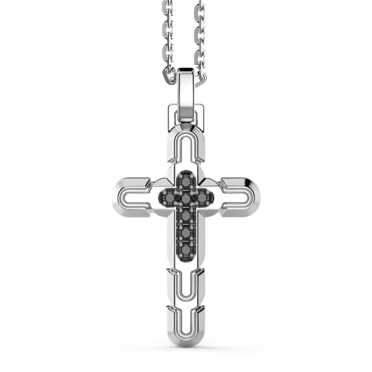 Zancan-Kette aus Silber mit Kreuzanhänger und schwarzen Edelsteinen.