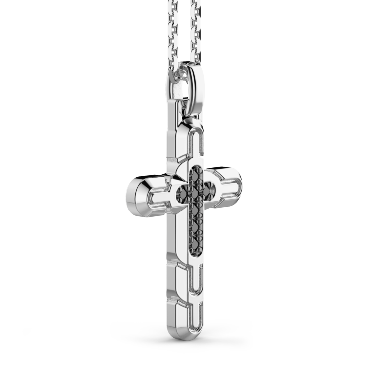 Zancan-Kette aus Silber mit Kreuzanhänger und schwarzen Edelsteinen.
