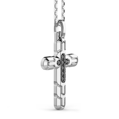 Collier Zancan en argent avec pendentif croix et pierres noires.
