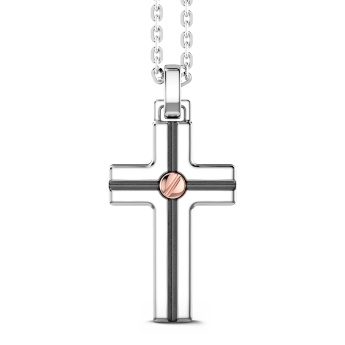 Zancan silver necklace with cross pendant and rose gold screw.