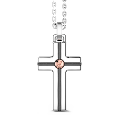 Zancan-Kette aus Silber mit Kreuzanhänger und einer Schraube aus Roségold.