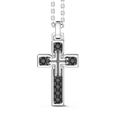 Collana Zancan in argento con pendente a croce e pietre nere.
