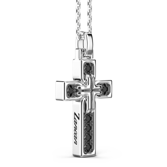 Zancan silver necklace with cross pendant and black stones. 2