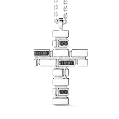 Zancan silver necklace with cross pendant and black stones.