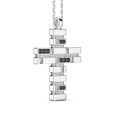 Zancan silver necklace with cross pendant and black stones.