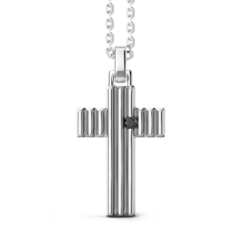 Zancan silver necklace with cross pendant and black stone.