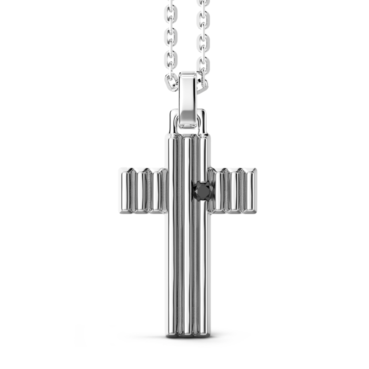 Collana Zancan in argento con pendente croce e pietra nera.