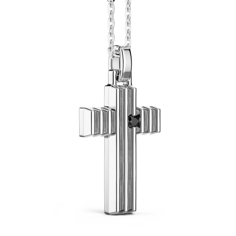 Collana Zancan in argento con pendente croce e pietra nera.