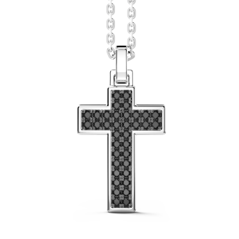 Collar Zancan de plata con colgante de cruz y piedras negras.