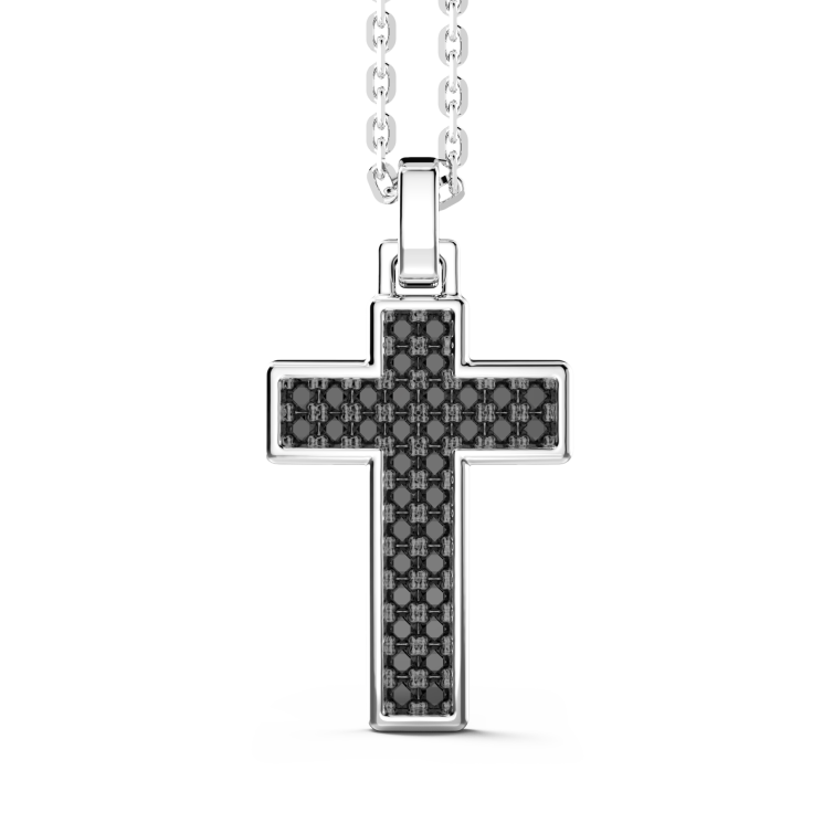 Collana Zancan in argento con pendente croce e pietre nere.