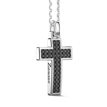 Zancan silver necklace with cross pendant and black stones. 2