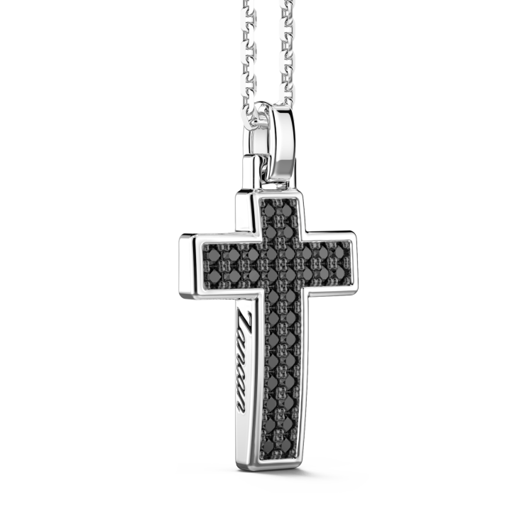 Collana Zancan in argento con pendente croce e pietre nere.