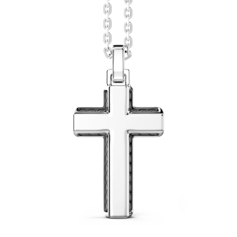 Collar Zancan de plata con colgante de cruz y piedras negras.
