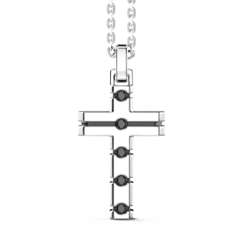Collar Zancan de plata con colgante de cruz y piedras negras.