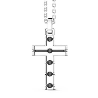 Collar Zancan de plata con colgante de cruz y piedras negras.