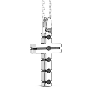 Zancan-Kette aus Silber mit Kreuzanhänger und schwarzen Edelsteinen.