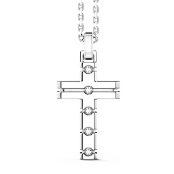 Zancan silver necklace with cross pendant and white stones.