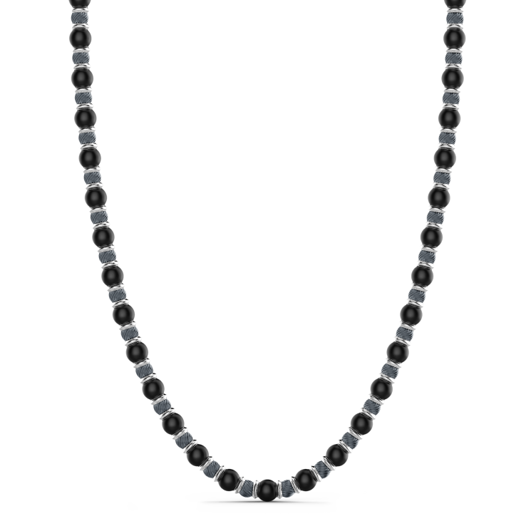 Collier Zancan souple avec perles en argent et pierre d’onyx.