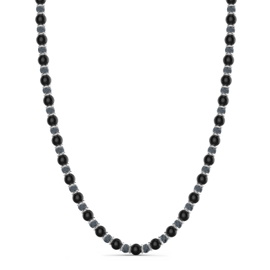 Collier Zancan souple avec perles en argent et pierre d’onyx.