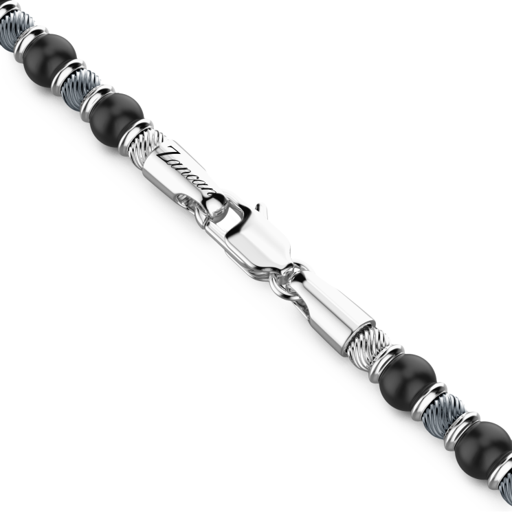 Collier Zancan souple avec perles en argent et pierre d’onyx.