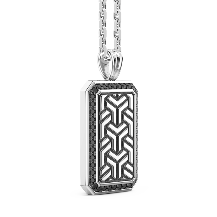 Collar Zancan de plata con colgante de placa y piedras negras.