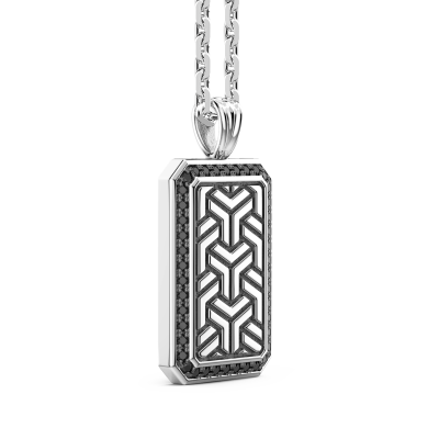 Collar Zancan de plata con colgante de placa y piedras negras.