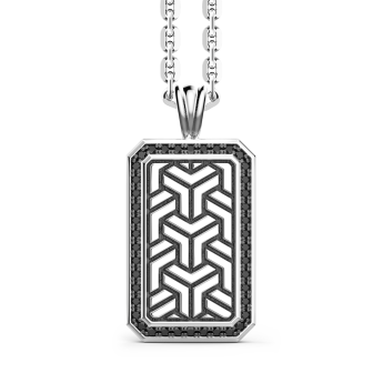 Zancan silver necklace with tag pendant and black stones.