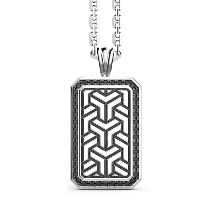 Collar Zancan de plata con colgante de placa y piedras negras.
