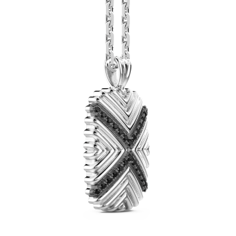 Collana Zancan in argento con pendente a targa e pietre nere. 2