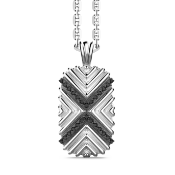 Zancan silver necklace with tag pendant and black stones.