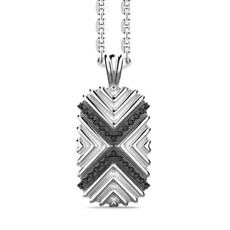 Collar Zancan de plata con colgante de placa y piedras negras.