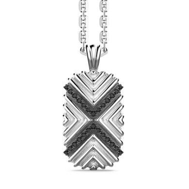Collar Zancan de plata con colgante de placa y piedras negras.