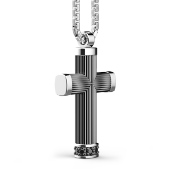 Zancan burnished silver necklace with cross pendant and black stones. 2