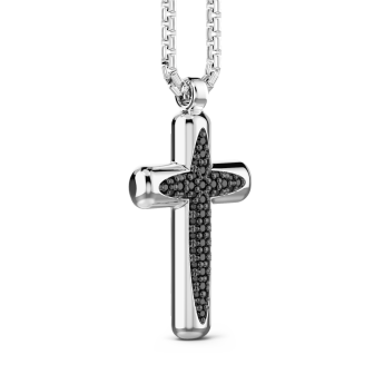Zancan-Kette aus Silber mit Kreuzanhänger und schwarzen Edelsteinen. 2