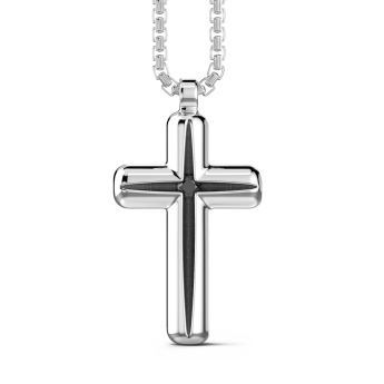 Zancan silver necklace with cross pendant and black stone.