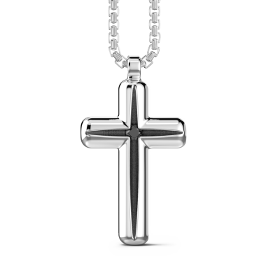 Zancan-Kette aus Silber mit Kreuzanhänger und schwarzem Edelstein.