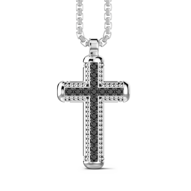 Zancan silver necklace with cross pendant and black stones.