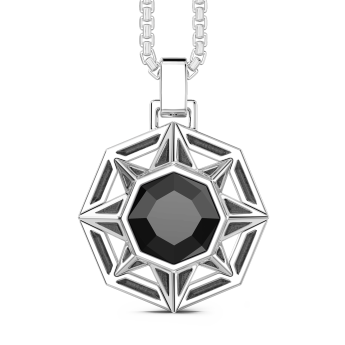 Collar Zancan de plata con colgante de rosa de los vientos y piedra negra.